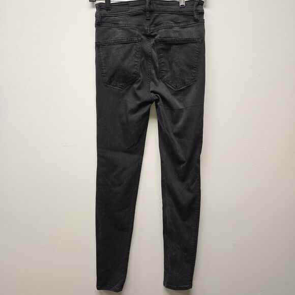 ALLSAINTS Dax High Rise Skinny Jeans Womens sz 26 Black Acid Washed Body Shaping - Picture 1 of 9
